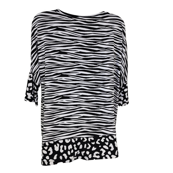 Chico's Womens Top Size 0 Small Black White Animal Pattern 3/4 Sleeve Contrast - Picture 2 of 10